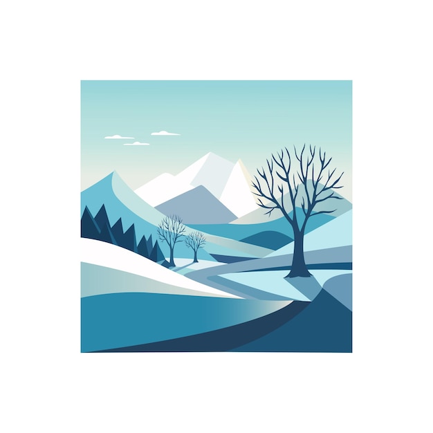 Paysage plat avec une illustration vectorielle de fond neigeux