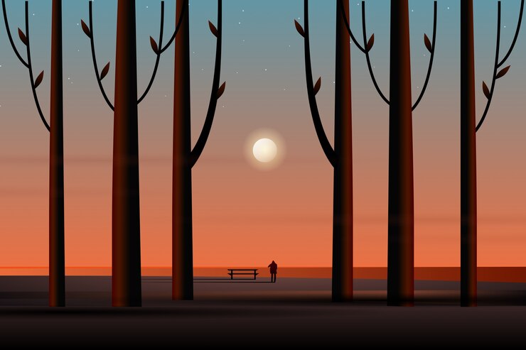 Vecteur paysage de pleine lune et ciel étoilé avec paysage de mer