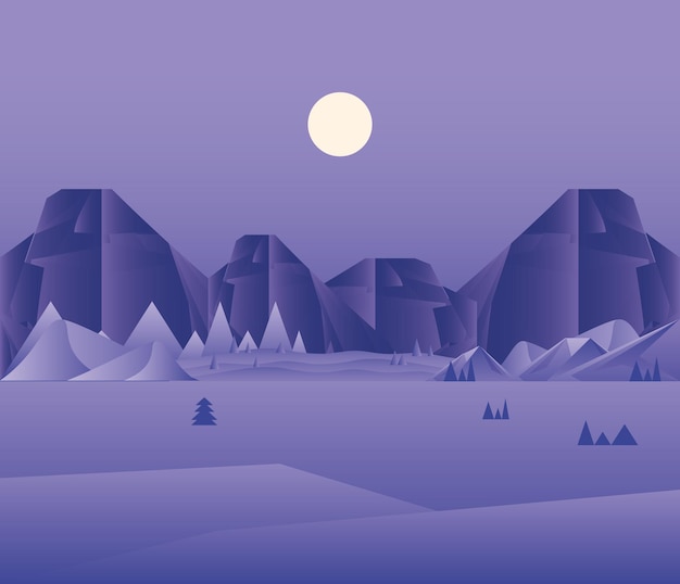 Paysage Polygonal De Montagnes à La Conception De Nuit, Illustration De Thème Nature Et Extérieur