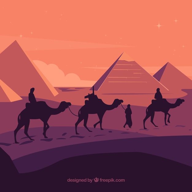 Paysage de pyramide avec caravane