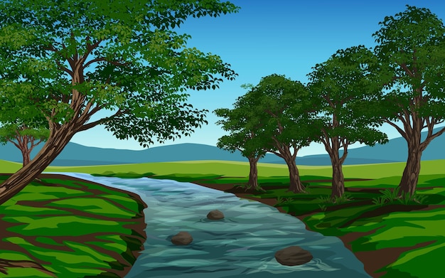 Paysage Avec Ruisseau Et Arbres