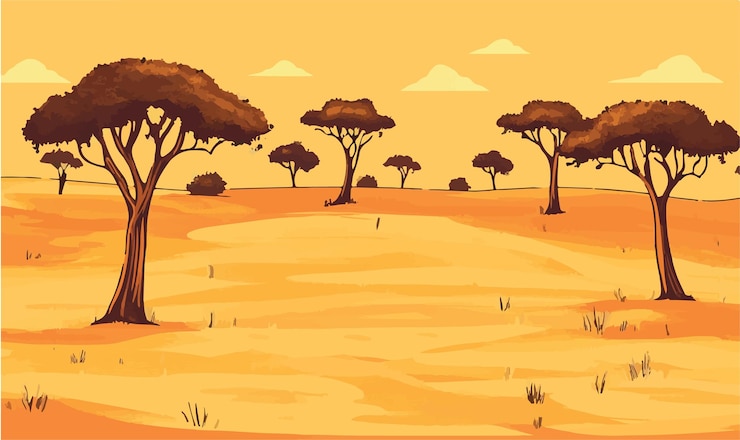 Vecteur un paysage de savane sereine avec des arbres éparpillés