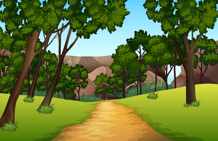 Vecteur paysage de sentier forestier
