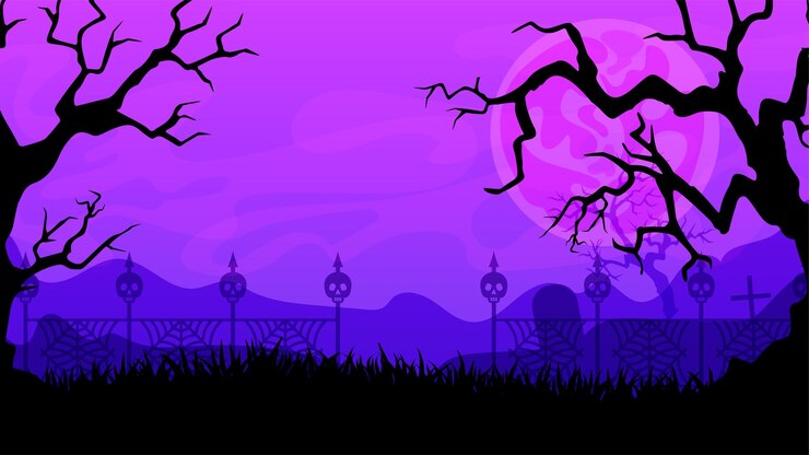 Vecteur le paysage sombre et sinistre d'halloween, le coucher de soleil cramoisi