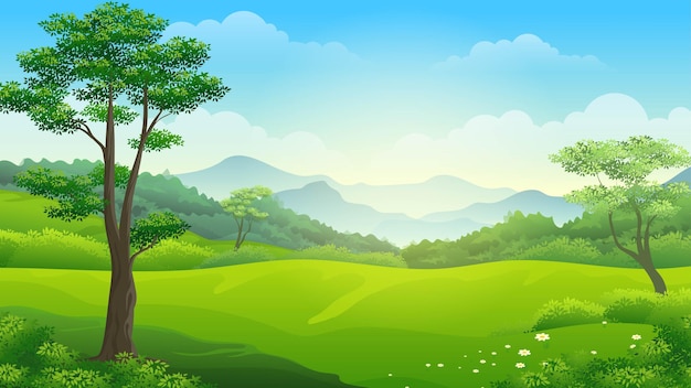 Paysage tropical Collines verdoyantes avec forêt sauvage et montagne