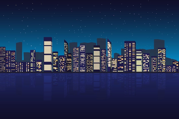 Vecteur paysage urbain dans l'illustration de nuit