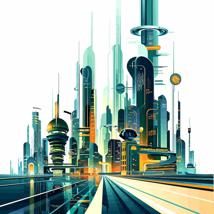 Vecteur le paysage urbain futuriste 5