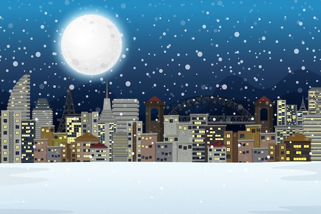 Paysage Urbain De Nuit D'hiver