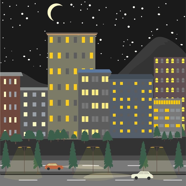 Vecteur paysage urbain de nuit