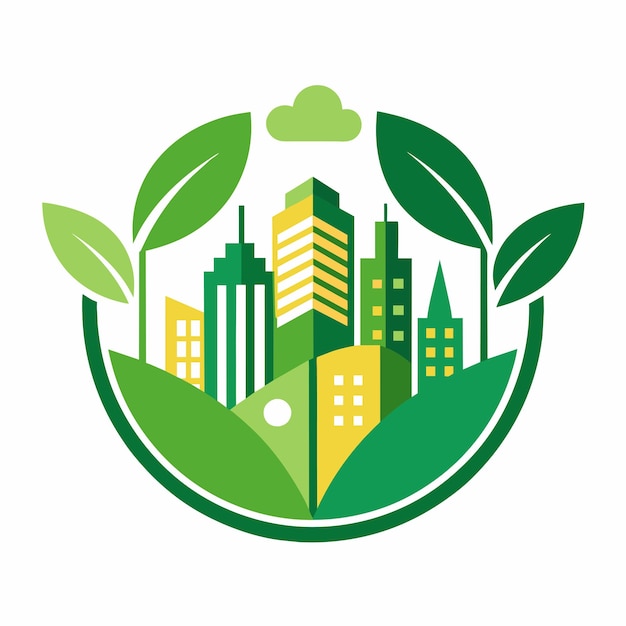 Vecteur un paysage urbain rempli de verdure provenant des arbres et des feuilles environnants développer une icône minimaliste qui symbolise le développement urbain durable et les espaces verts