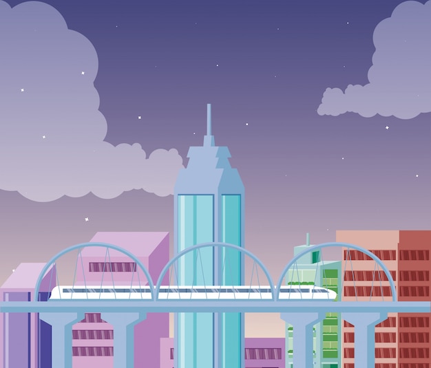 Paysage urbain scène scène nuit avec pont