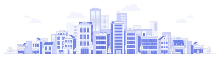 Vecteur paysage urbain vectoriel avec des tours et des bâtiments