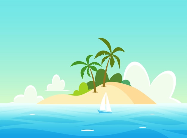 Paysage Vectoriel Avec île Tropicale Scenic Nature Paradisiaque Pour Affiche Ou Bannière De Voyage