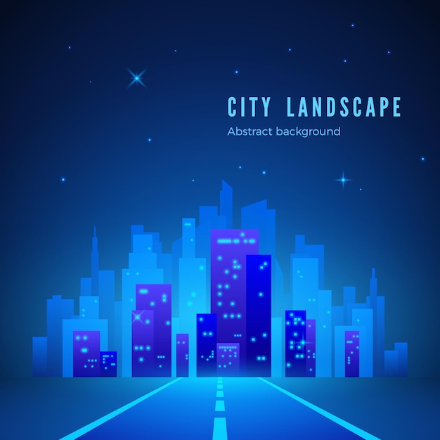 Paysage de la ville Nuit futuriste City Road to City of Future City Silhouette sur fond bleu Illustration vectorielle