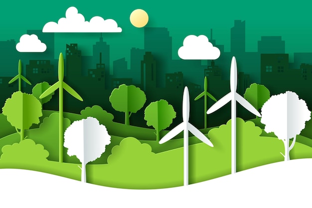 paysage avec une ville urbaine écologique verte, le jour de la Terre et le concept de la journée mondiale de l'environnement.