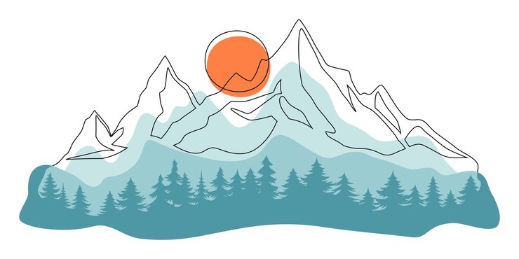 Vecteur des paysages de montagne minimalistes stylisation géométrique dessin vectoriel de ligne de montagne