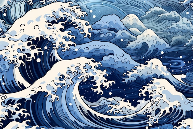 Des paysages océaniques dans le style des vagues bleues