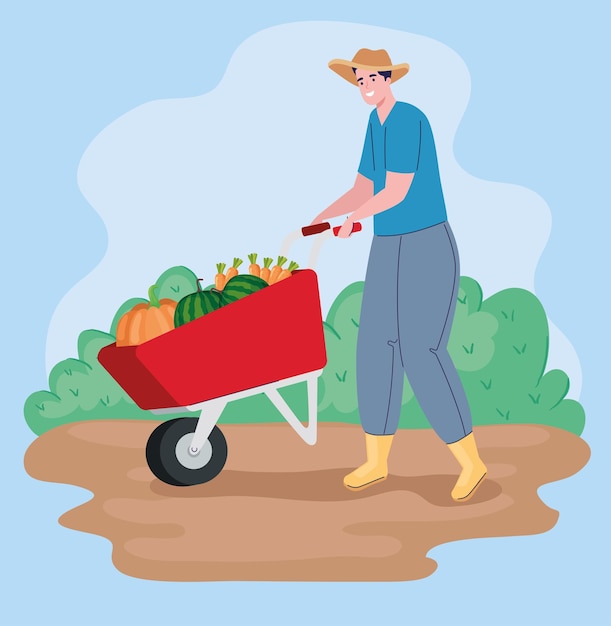Vecteur paysan avec scène de légumes