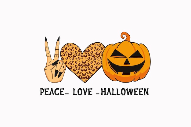 Peace Love Halloween Sublimation Design Avec Deux Doigts Et Amour