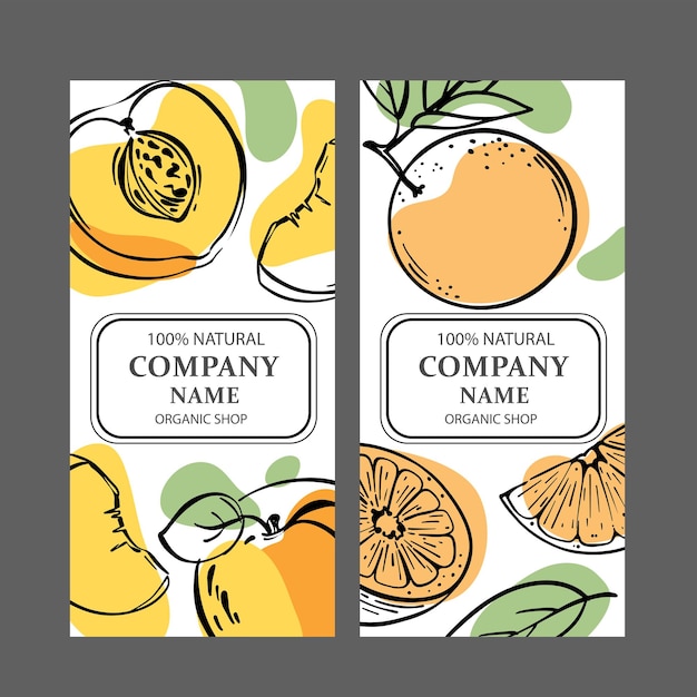 Vecteur peach orange labels ensemble d'illustrations vectorielles d'esquisse verticale