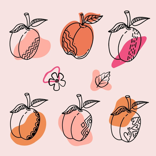 Pêche Dans Un Style Dessiné à La Main Avec Des Formes Abstraites Modèle éco Alimentaire Pour Menu Confiture De Pêches