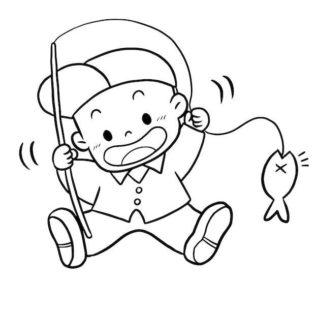 pêche garçon dessin animé griffonnage kawaii anime coloriage mignonne illustration dessin chibi manga