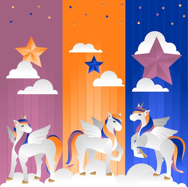 Pégase licorne prêt à faire la fête avec un ciel plein d'étoiles