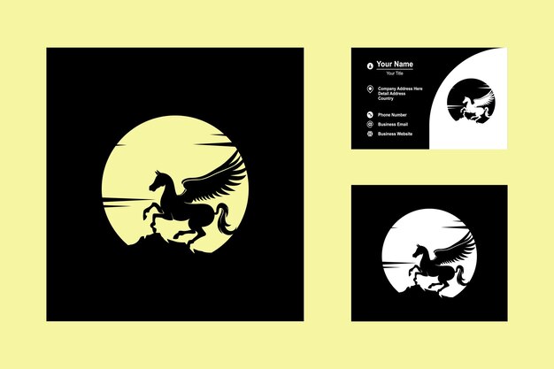 Pegasus Majestic Mythical Greek Winged Horse Icon Logo Vector Design Sur Fond De Lune