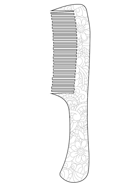 Vecteur peigne pour les cheveux livre de coloriage pour les pages à colorier anti-stress adultes vecteur dessiné à la main isolé