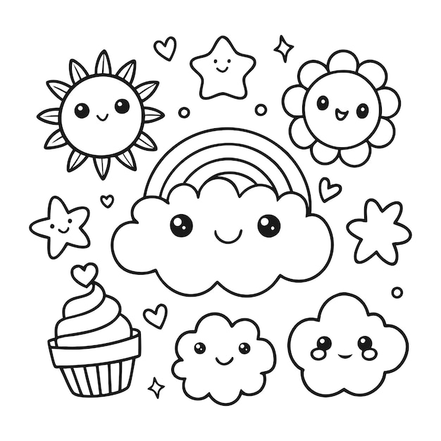 Peindre un gâteau avec des nuages d'arc-en-ciel kawaii et des étoiles