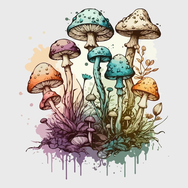 Peinture à l'aquarelle de beaux champignons