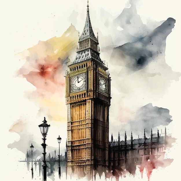 Peinture aquarelle Big Ben Londres