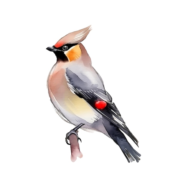 Vecteur peinture aquarelle bohème waxwing