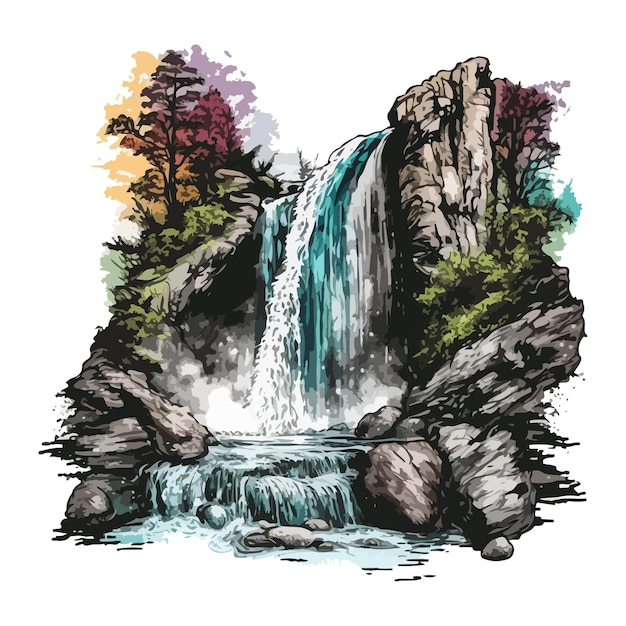 Peinture à l'aquarelle d'une cascade