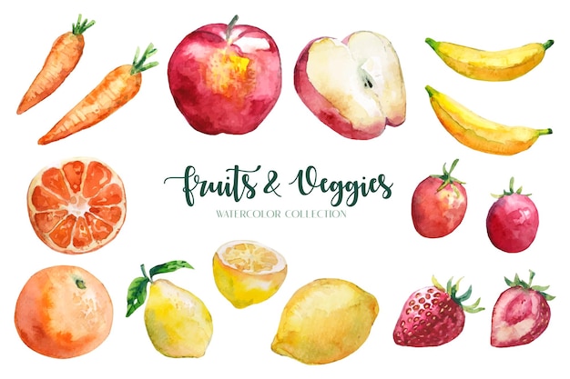 Peinture à L'aquarelle De La Collection De Fruits Et Légumes.