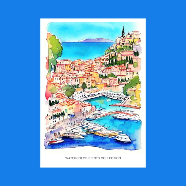 Peinture à l'aquarelle de la Côte d'Azur