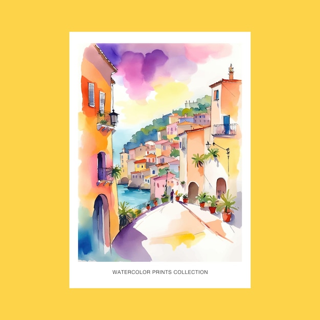 Peinture à L'aquarelle De La Côte D'azur