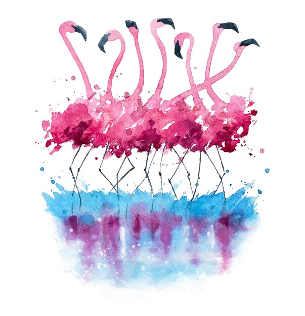 Peinture à l'aquarelle de flamants roses