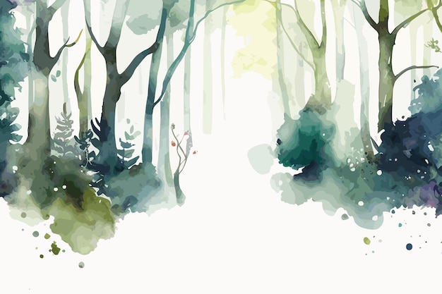 Vecteur une peinture à l'aquarelle d'une forêt avec un fond vert.