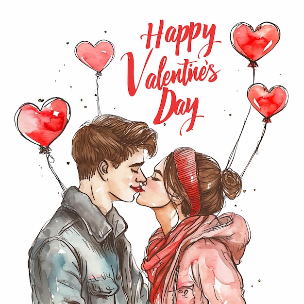 Peinture aquarelle Joyeuse Saint-Valentin
