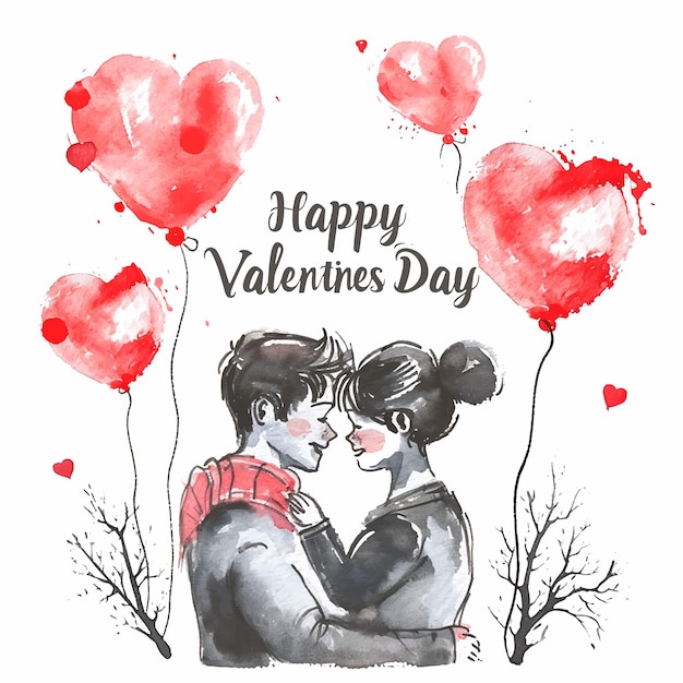 Peinture aquarelle Joyeuse Saint-Valentin