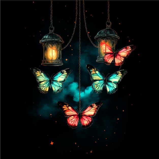 Vecteur peinture aquarelle lampe butterflyes
