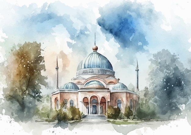 Peinture à L'aquarelle De Mosquée Paisible