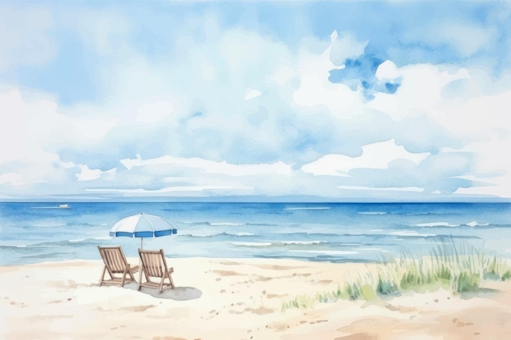 Vecteur peinture à l'aquarelle de plage sereine