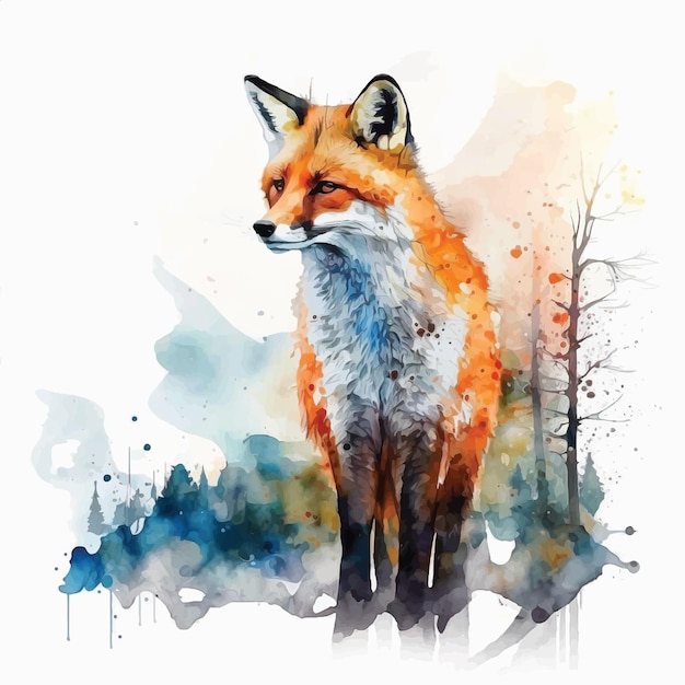 Peinture aquarelle renard