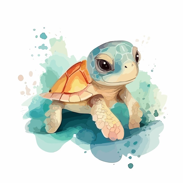 Peinture à l'aquarelle d'une tortue aux yeux bleus.