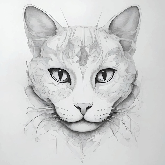 Peinture d'art de ligne de chat pour tatouage ou décoration