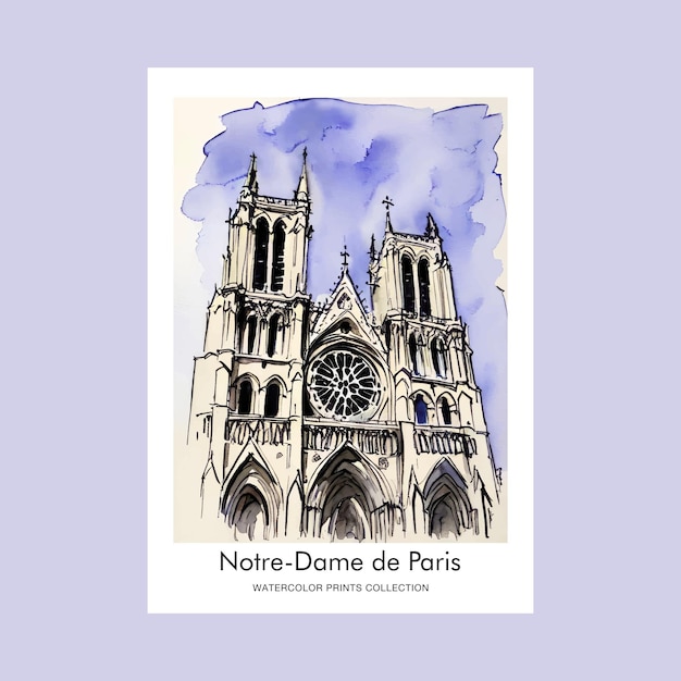 Peinture artistique à l'aquarelle de Notre-Dame de Paris