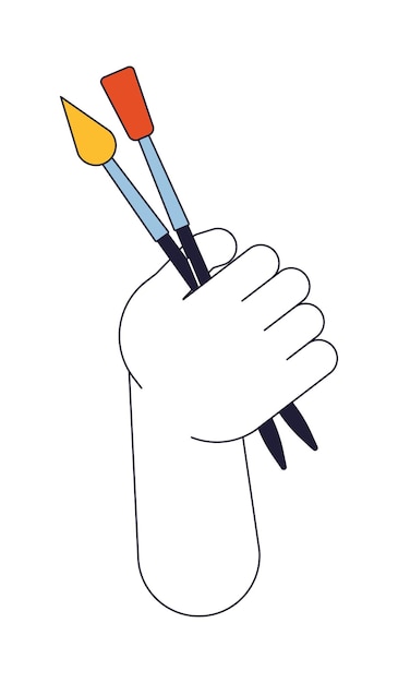 Peinture au pinceau à la main ligne plate concept vectoriel illustration spot équipement de passe-temps créatif outils de peinture dessin animé 2D contour main sur blanc pour la conception d'interface utilisateur web image de héros couleur isolée modifiable