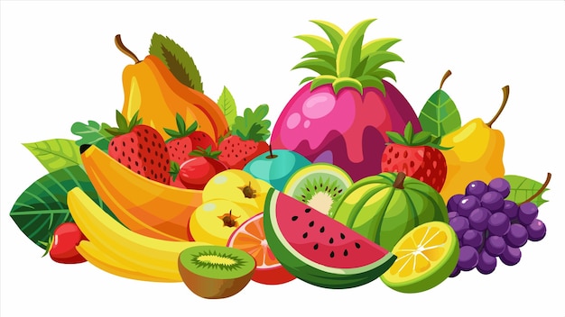 une peinture d'un bouquet de fruits, y compris des fraises, des bananes et des fraises